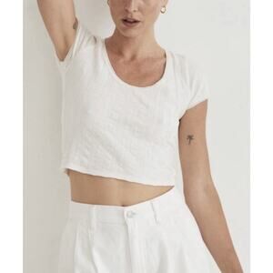 Madewell White Textured Short Sleeve Tee Y2K U Neck Ivory Small A004465